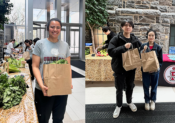 students with produce at Fordham